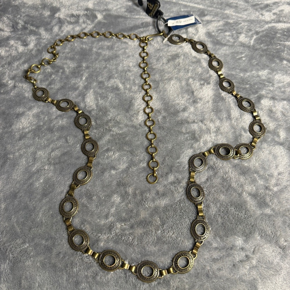 Lane Bryant Accent Womens Plus Size 22/28 Antique Brass Etched Circle Chain Belt
